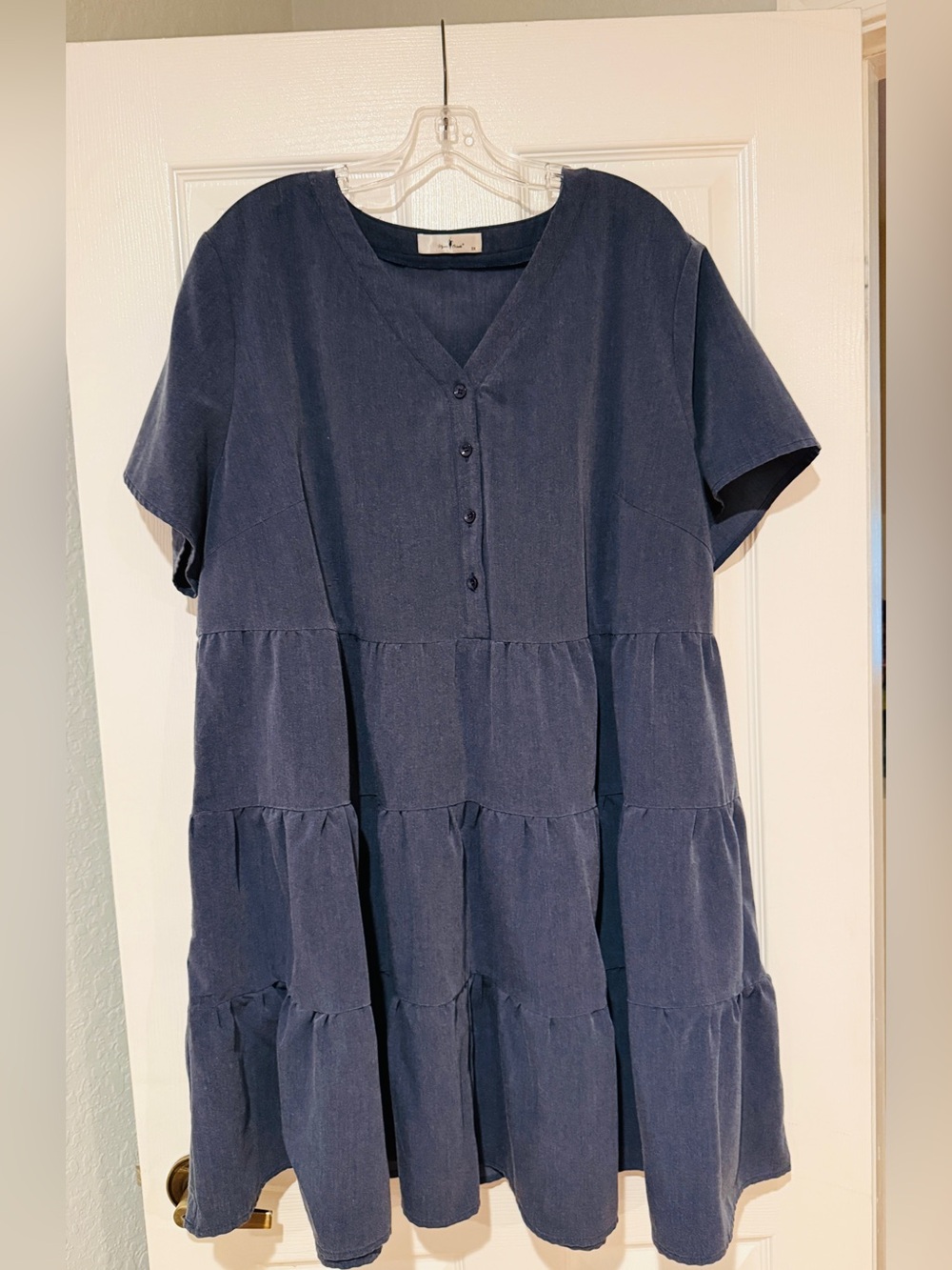 Relaxed Gray Tiered V-Neck Mini Dress